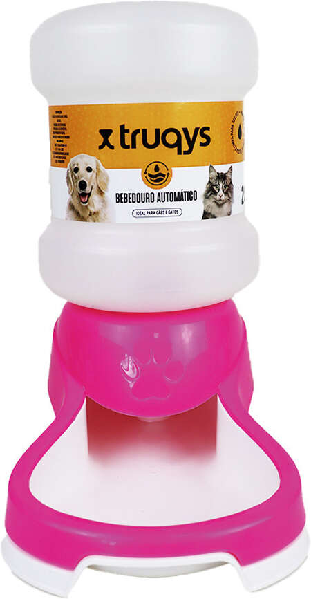Bebedouro Automático Truqys Pets Rosa com Galão - 2 Litros