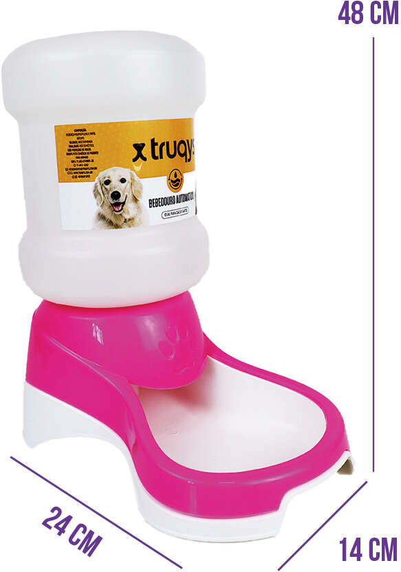 Bebedouro Automático Truqys Pets Rosa com Galão - 2 Litros