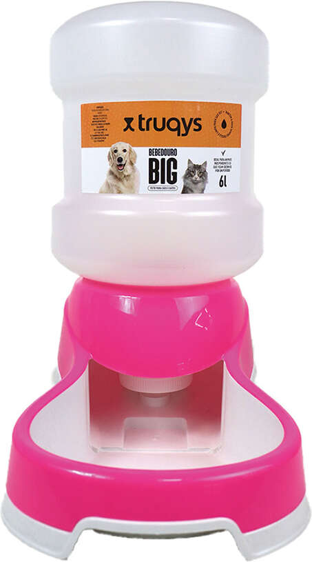 Bebedouro Automático Truqys Pets Rosa com Galão - 6 Litros