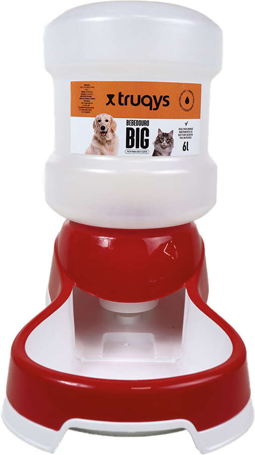 Bebedouro Automático Truqys Pets Vermelho com Galão - 6 Litros