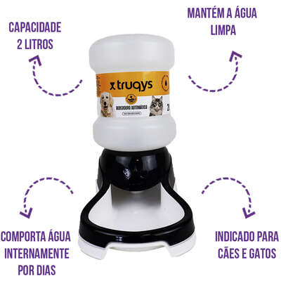 Bebedouro Automático Truqys Pets Preto com Galão”