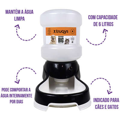 Bebedouro Automático Truqys Pets Preto com Galão”