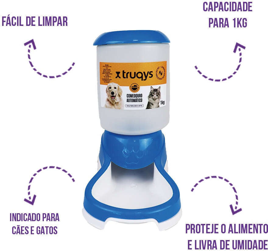 Comedouro Automático Truqys Pets Azul com Galão - 1Kg