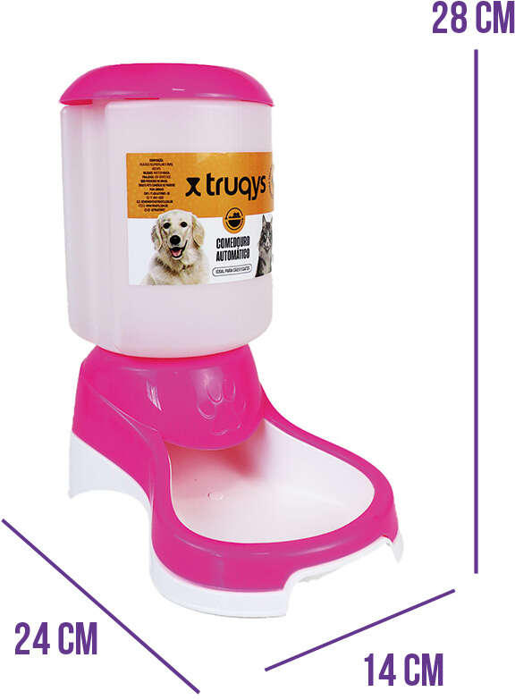 Comedouro Automático Truqys Pets Rosa com Galão - 1Kg