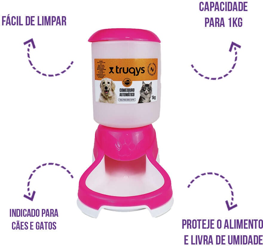 Comedouro Automático Truqys Pets Rosa com Galão - 1Kg