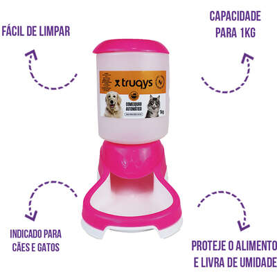 Comedouro Automático Truqys Pets Rosa com Galão”