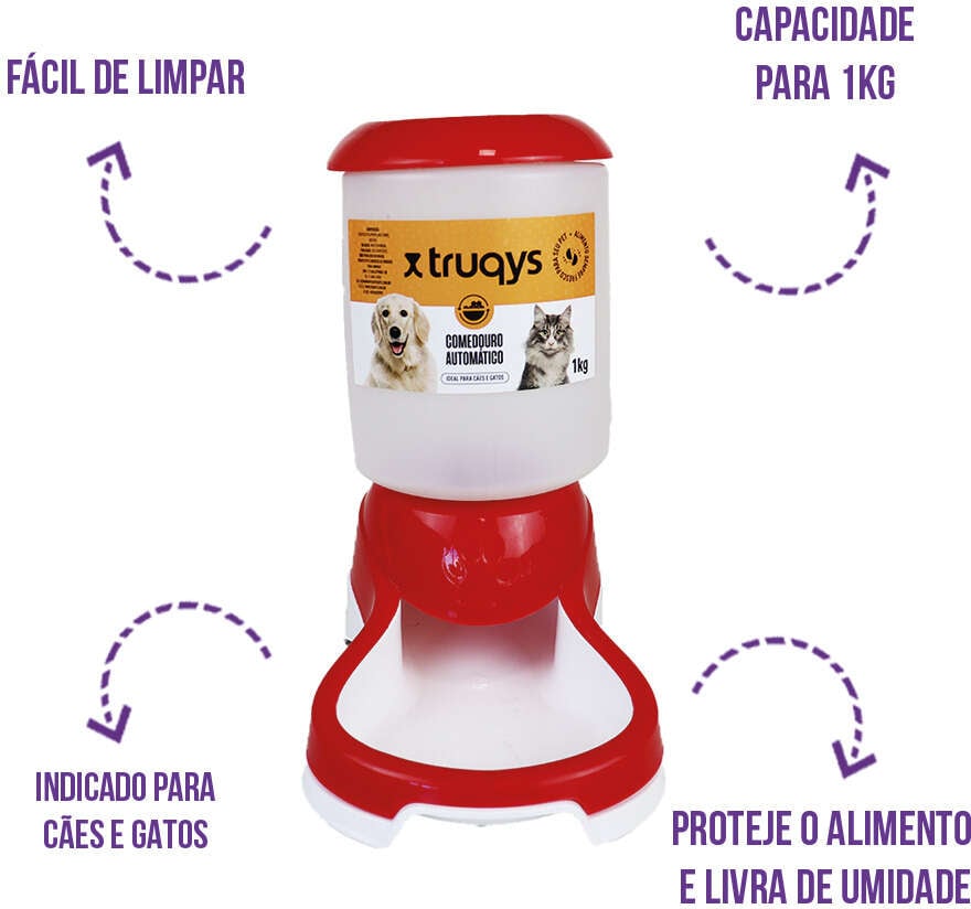 Comedouro Automático Truqys Pets Vermelho com Galão - 1Kg