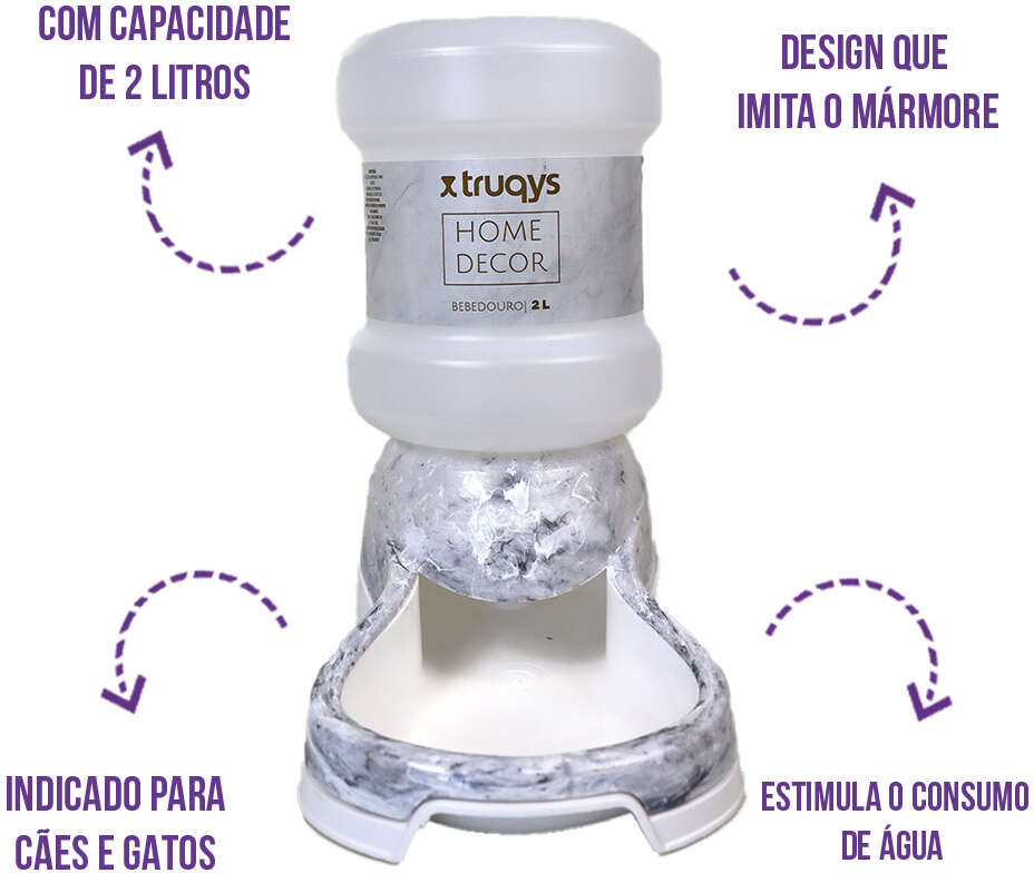 Bebedouro Automático Truqys Pet com Galão Carrara para Cães e Gatos - 2 Litros