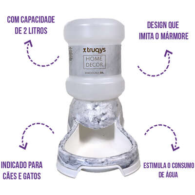 Bebedouro Automático Truqys Pet com Galão Carrara para Cães e Gatos