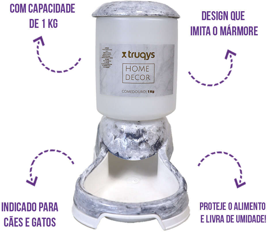 Comedouro Automático Truqys Pet com Galão Carrara para Cães e Gatos - 1Kg