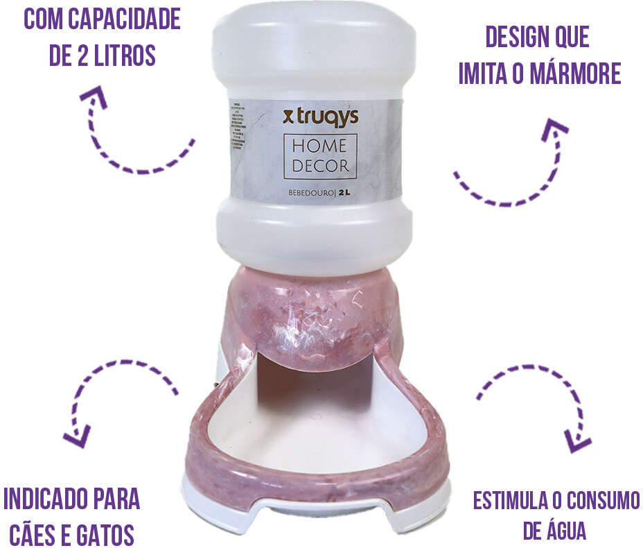 Bebedouro Automático Truqys Pet com Galão Rosé para Cães e Gatos - 2 Litros