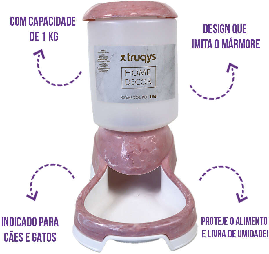 Comedouro Automático Truqys Pet com Galão Rosé para Cães e Gatos - Tam. Único
