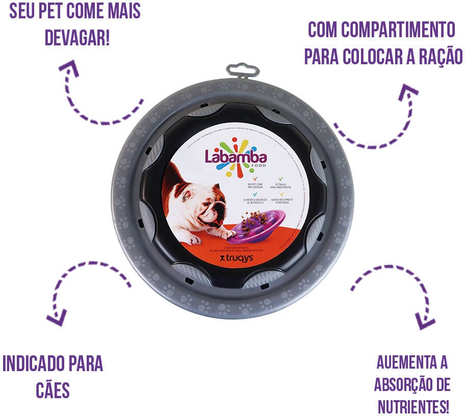 Comedouro Interativo Truqys Pet Labamba Food Eco Prata para Cães - Tam. Único