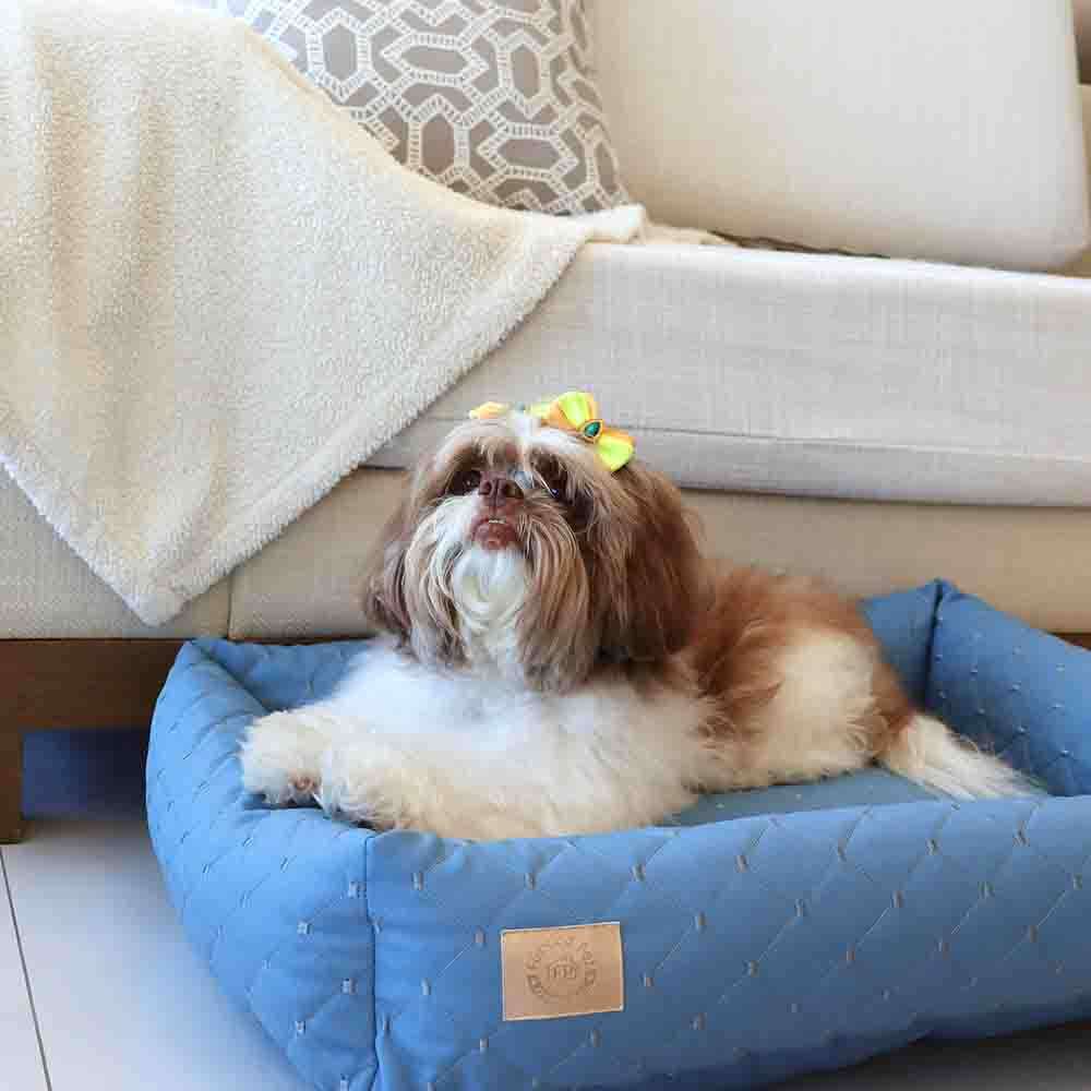 Cama Retangular Fábrica Pet Matelasse Azul - Tam. M