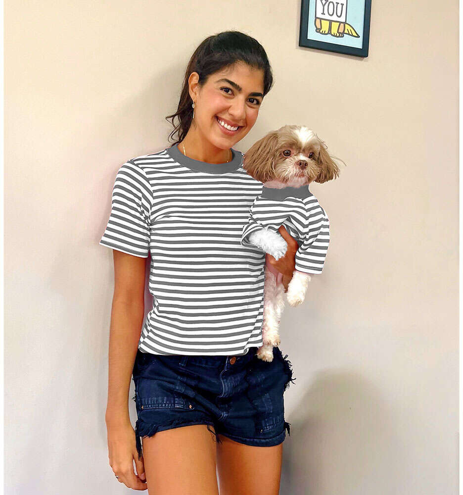 Camiseta Fábrica Pet Listrada Tal Mãe Tal Pet Cinza - Tam. P