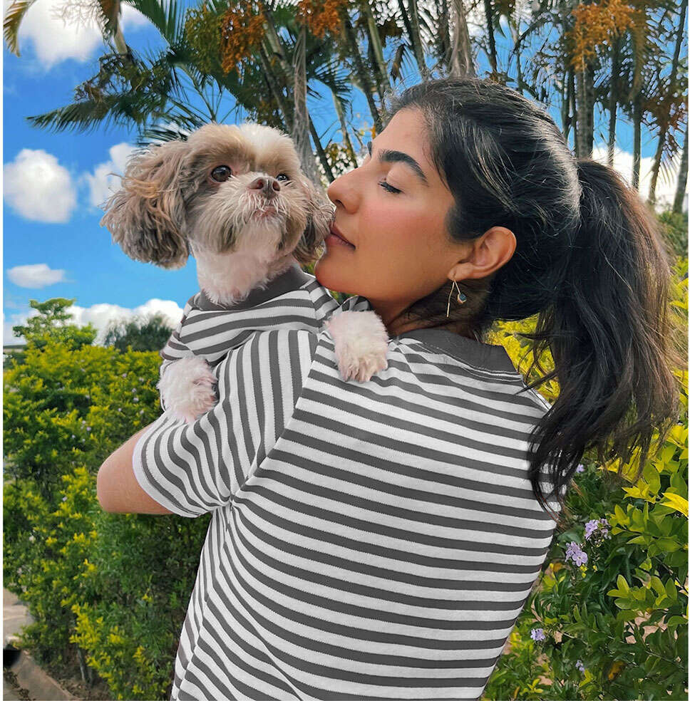Camiseta Fábrica Pet Listrada Tal Mãe Tal Pet Cinza - Tam. P