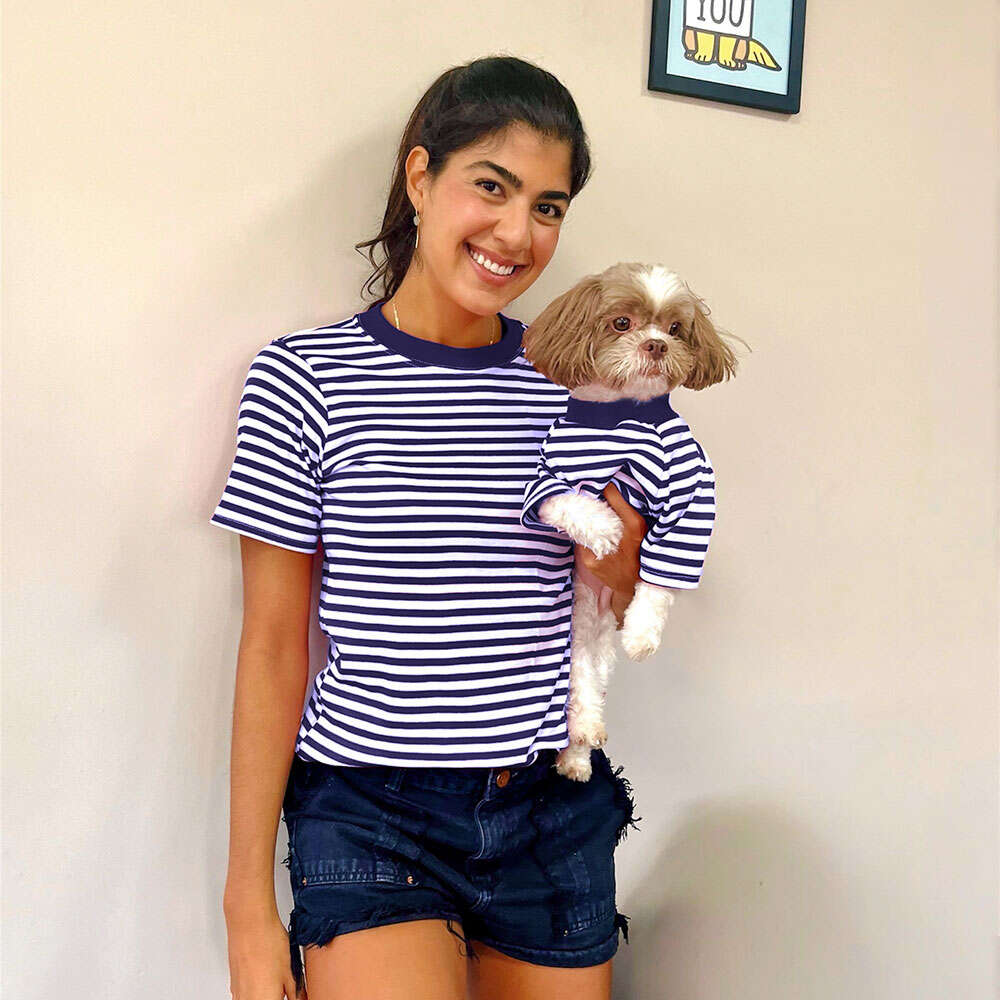 Camiseta Fábrica Pet Listrada Tal Mãe Tal Pet Marinho - Tam. GG