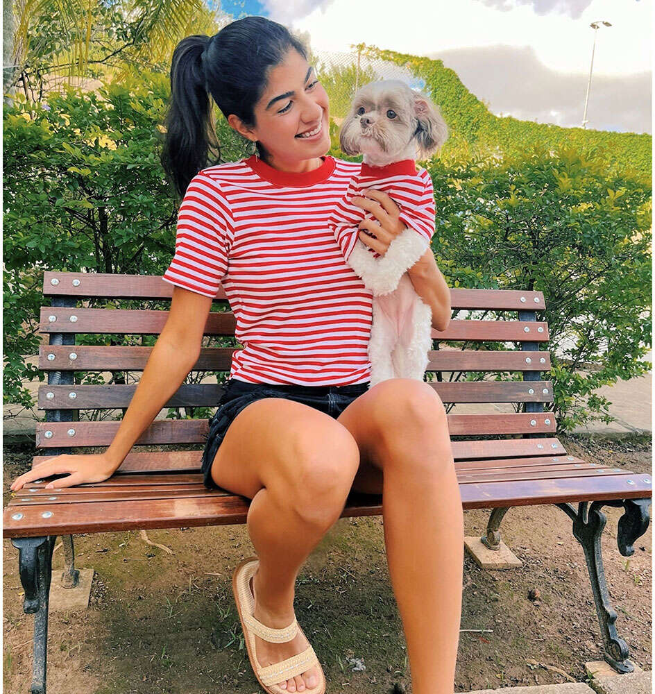 Camiseta Fábrica Pet Listrada Tal Mãe Tal Pet Vermelha - Tam. M
