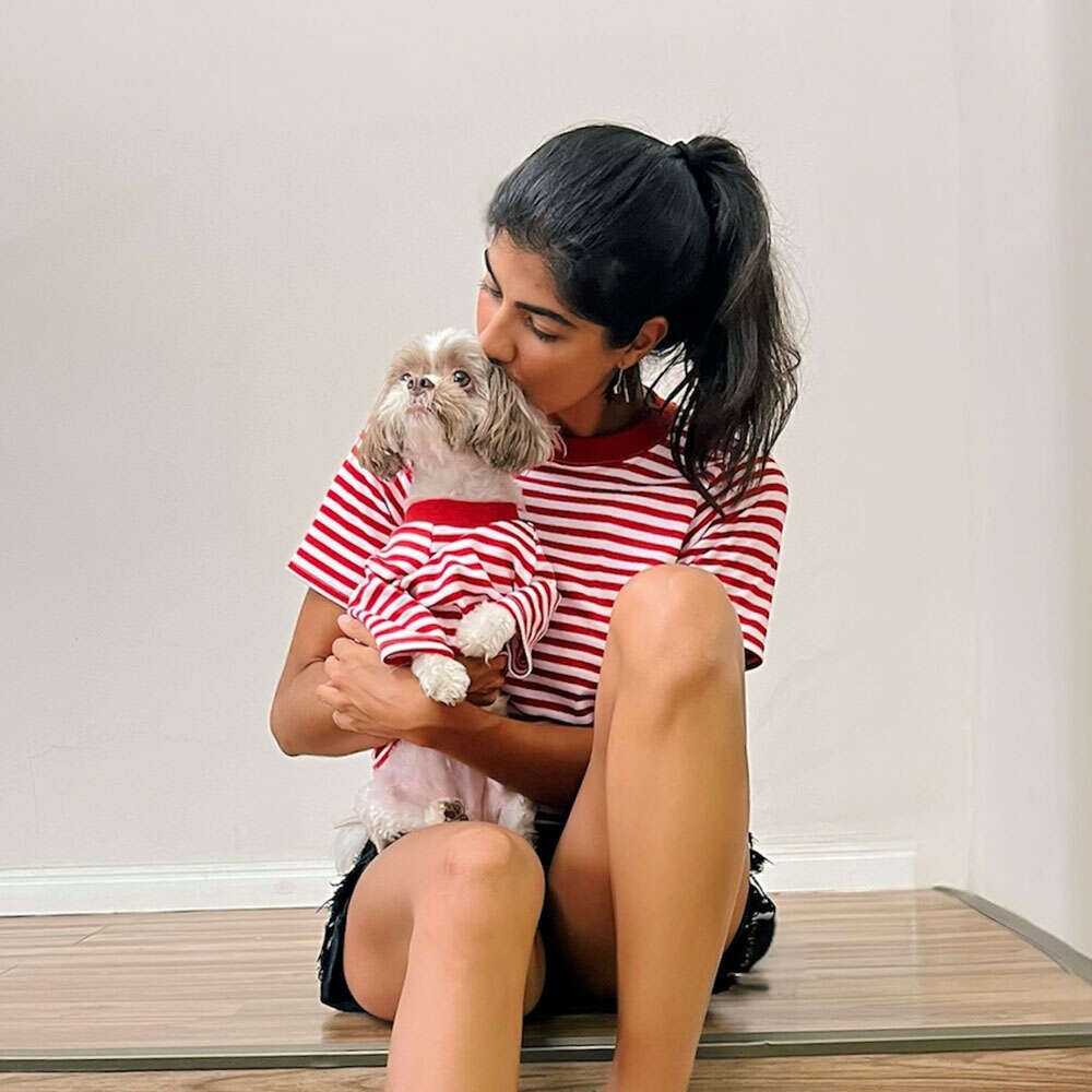 Camiseta Fábrica Pet Listrada Tal Mãe Tal Pet Vermelha - Tam. M