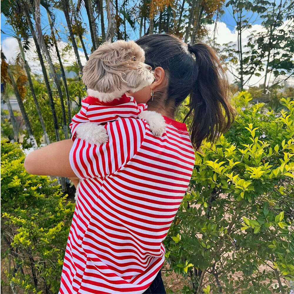 Camiseta Fábrica Pet Listrada Tal Mãe Tal Pet Vermelha - Tam. M
