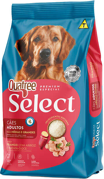 Ração Seca Quatree Select Frango e Arroz Cães Adultos Raças Médias e Grandes - 20Kg