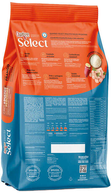 Ração Seca Quatree Select Frango e Arroz Cães Adultos Raças Pequenas - 10,1Kg