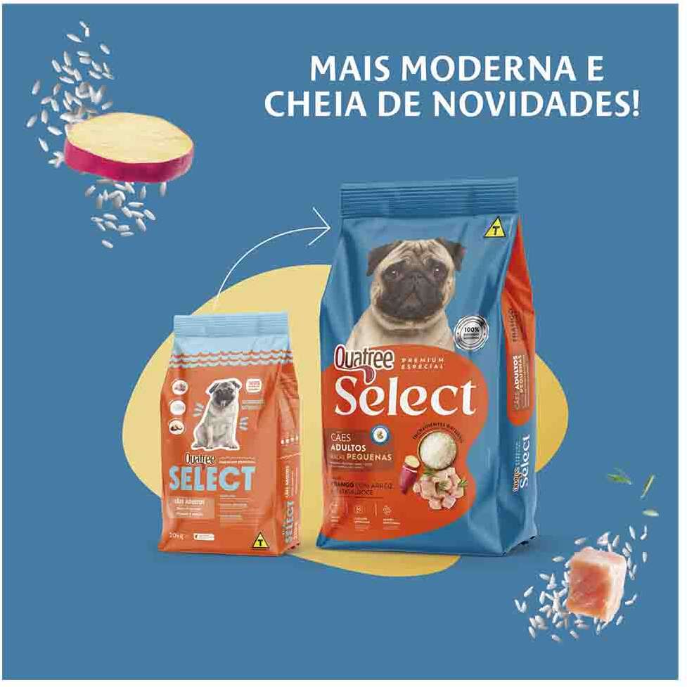 Ração Seca Quatree Select Frango e Arroz Cães Adultos Raças Pequenas - 10,1Kg