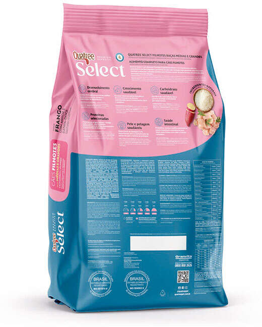 Ração Seca Quatree Select Frango e Arroz para Cães Filhotes Raças Médias e Grandes - 15Kg