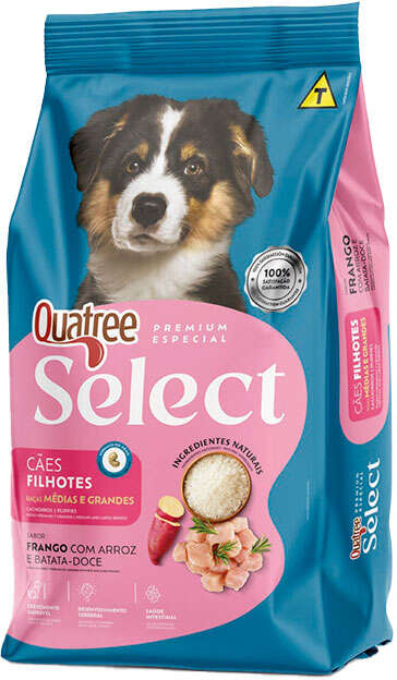 Ração Seca Quatree Select Frango e Arroz para Cães Filhotes Raças Médias e Grandes - 15Kg