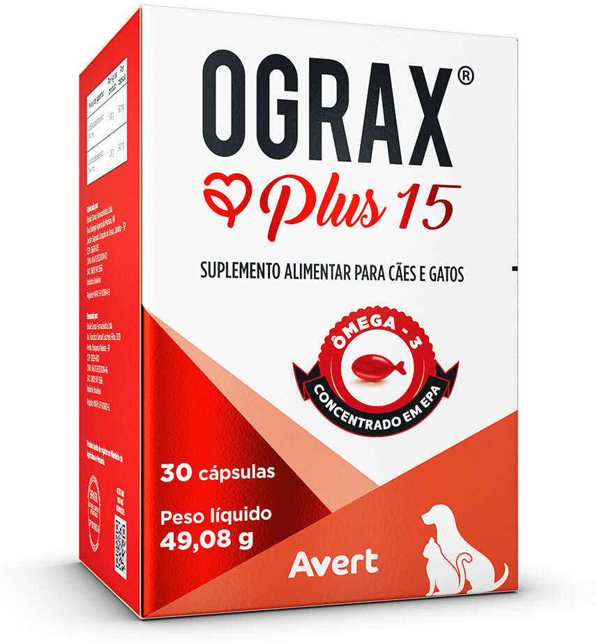 Suplemento Alimentar Avert Ograx Plus 15 para Cães e Gatos - 30 Cápsulas