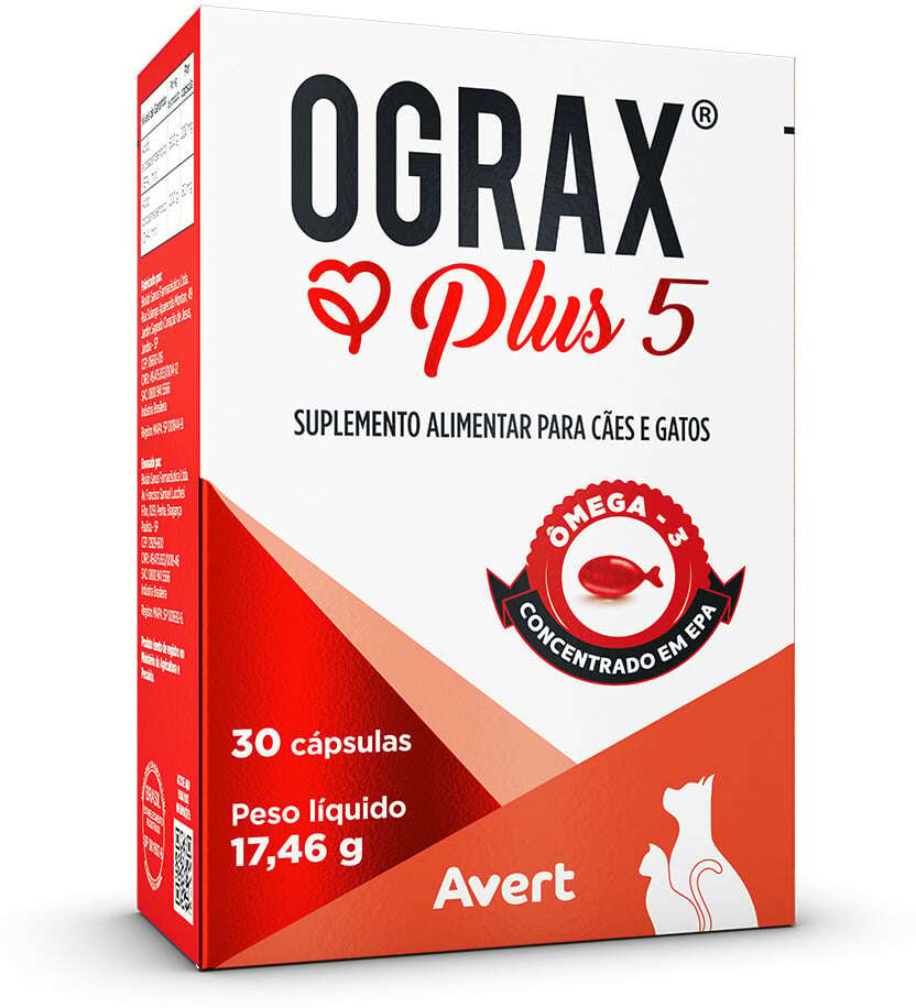 Suplemento Alimentar Avert Ograx Plus 5 para Cães e Gatos - 30 Cápsulas