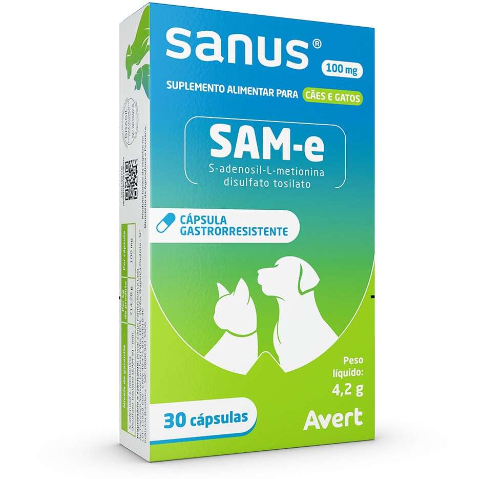 Suplemento Alimentar Avert Sanus 100 mg para Cães e Gatos - 30 Cápsulas