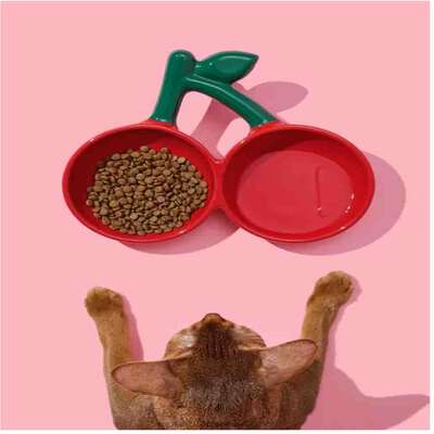 Comedouro de Cerâmica Vetreska Cereja para Cães e Gatos”