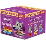 Ração Úmida Whiskas Sachê Carne, Frango e Atum para Gatos Adultos 85 g - Leve 24 Pague 18