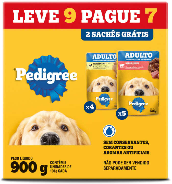 Ração Úmida Pedigree Sachê Carne e Frango para Cães Adultos 100 g - Leve 9 Pague 7