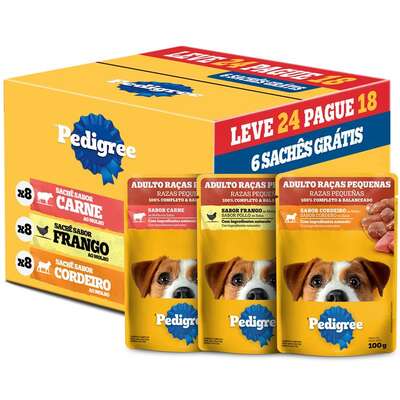 Ração Úmida Pedigree Sachê Carne, Cordeiro e Frango para Cães Adultos de Raças Pequenas”