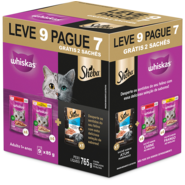 Ração Úmida Whiskas Sachê Carne e Frango + Sheba Atum para Gatos Adultos 85 g - Leve 9 Pague 7