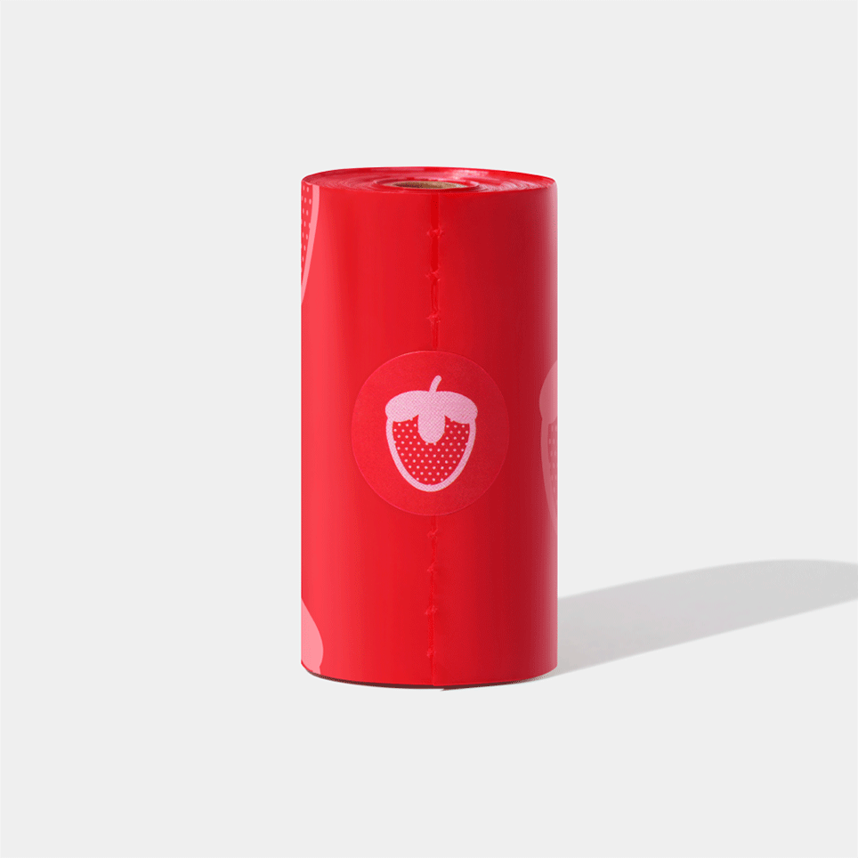 Kit Cata Caca Vetreska Aroma de Morango Dispenser com Saquinhos Higiênicos Biodegradáveis - 7 Rolos
