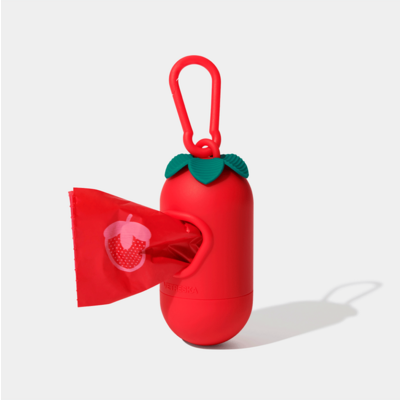 Kit Cata Caca Vetreska Aroma de Morango Dispenser com Saquinhos Higiênicos Biodegradáveis