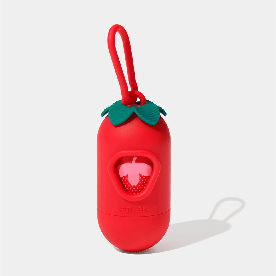 Kit Cata Caca Vetreska Aroma de Morango Dispenser com Saquinhos Higiênicos Biodegradáveis - 7 Rolos