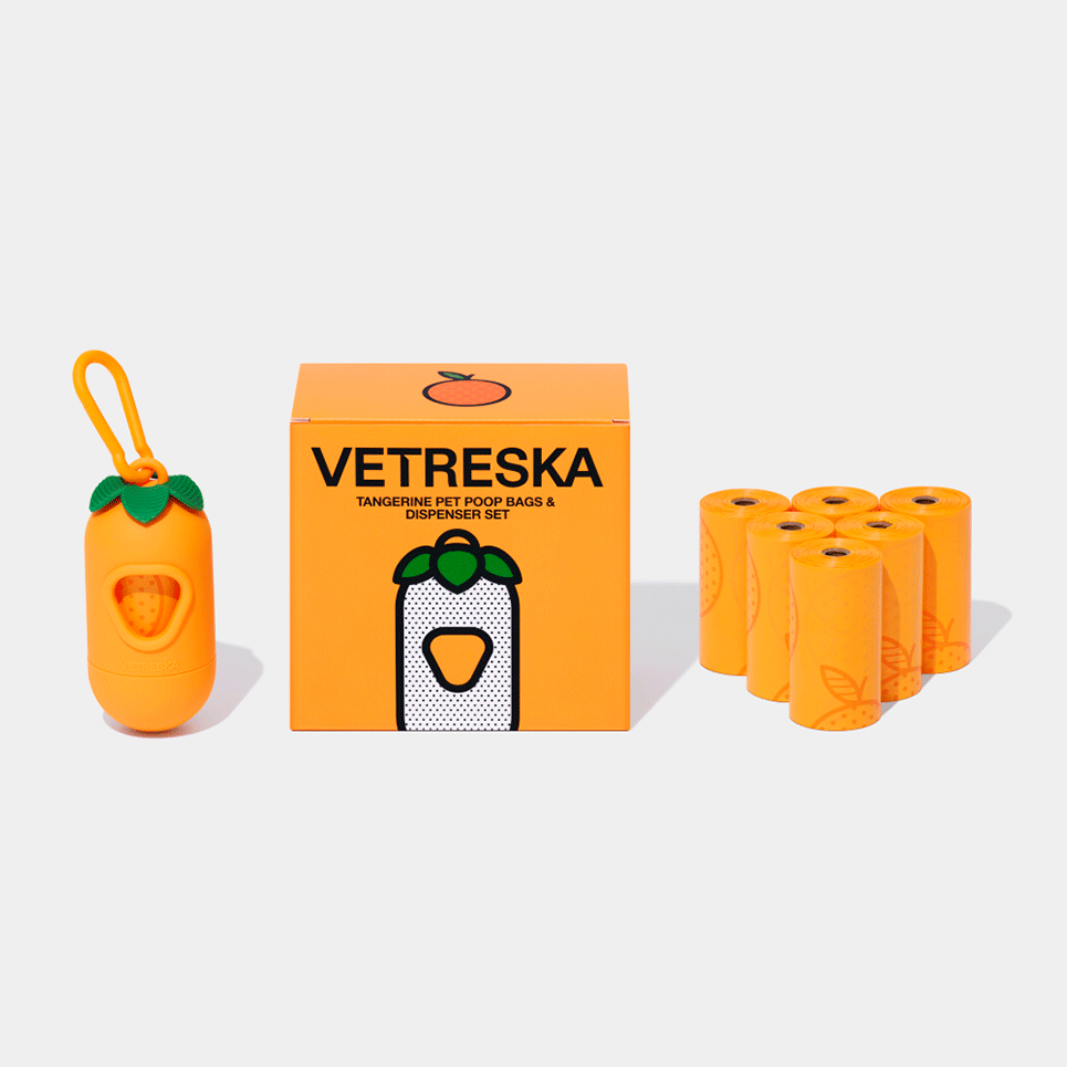 Kit Cata Caca Vetreska Aroma de Tangerina Dispenser com Saquinhos Higiênicos Biodegradáveis - 7 Rolos