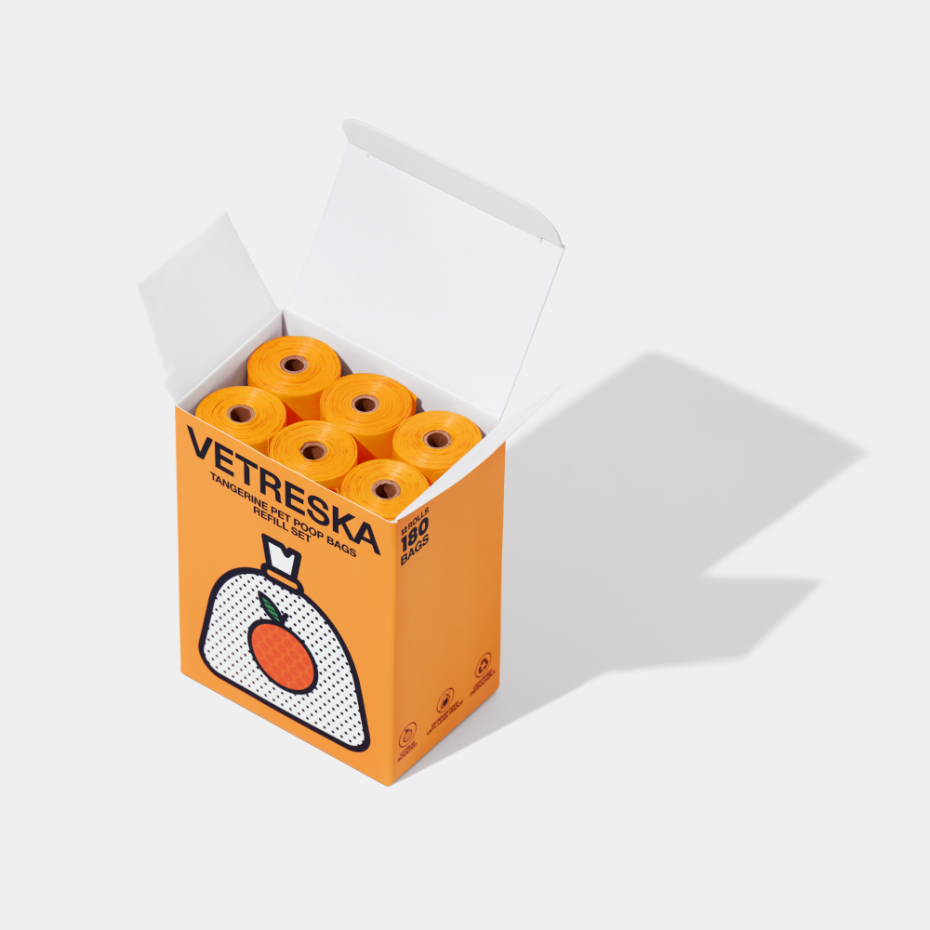 Refil Cata Caca Vetreska Aroma de Tangerina Saquinhos Higiênicos Biodegradáveis - 12 Rolos