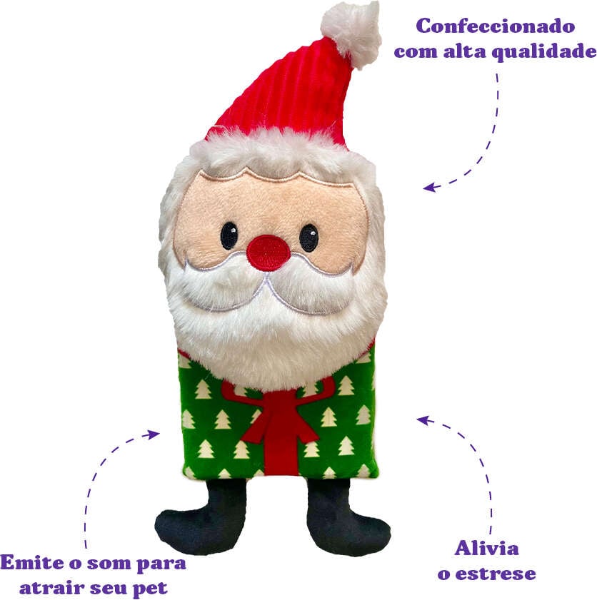 Brinquedo Pelúcia Savana Pet Papai Noel com Mordedor Branco para Cães - Tam. Único