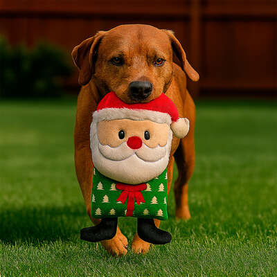Brinquedo Pelúcia Savana Pet Papai Noel com Mordedor Branco para Cães