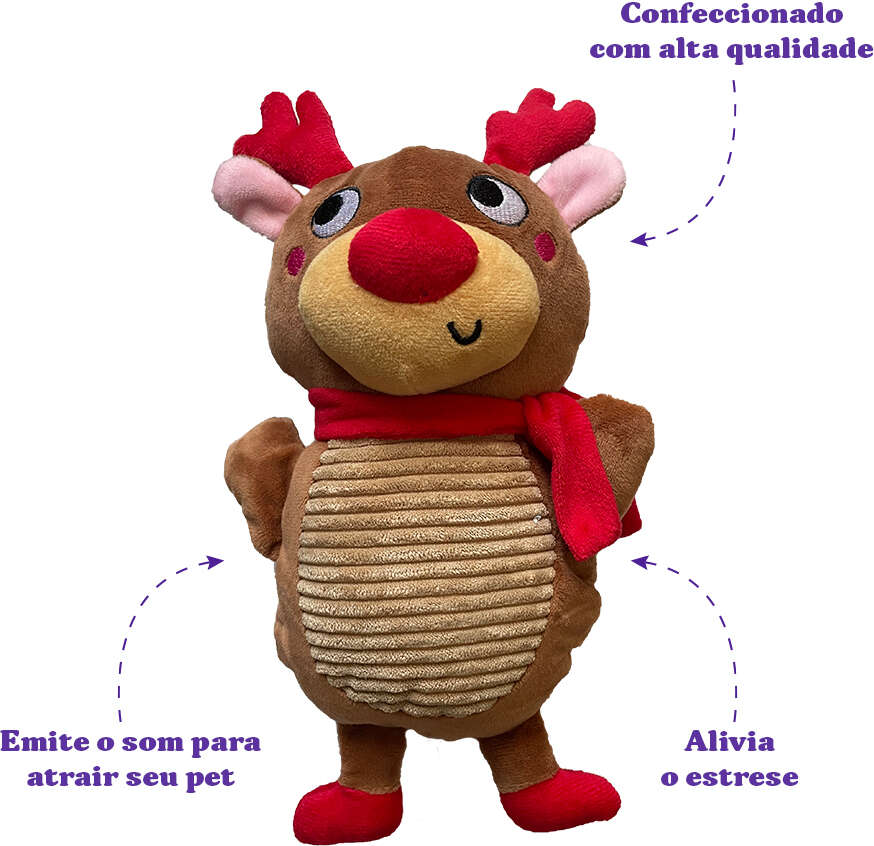 Brinquedo Pelúcia Savana Pet Rena Natalina Marrom para Cães - Tam. Único