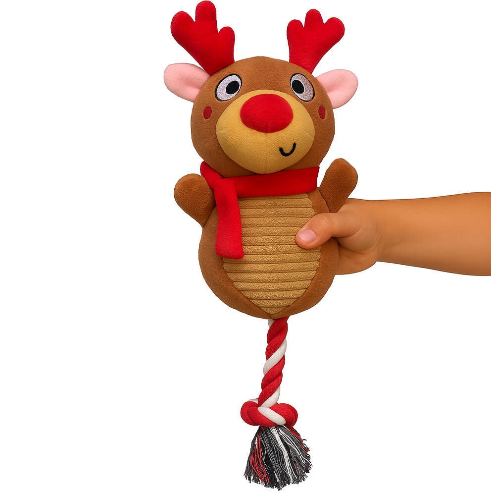 Brinquedo Pelúcia Savana Pet Rena com Corda Marrom para Cães - Tam. Único