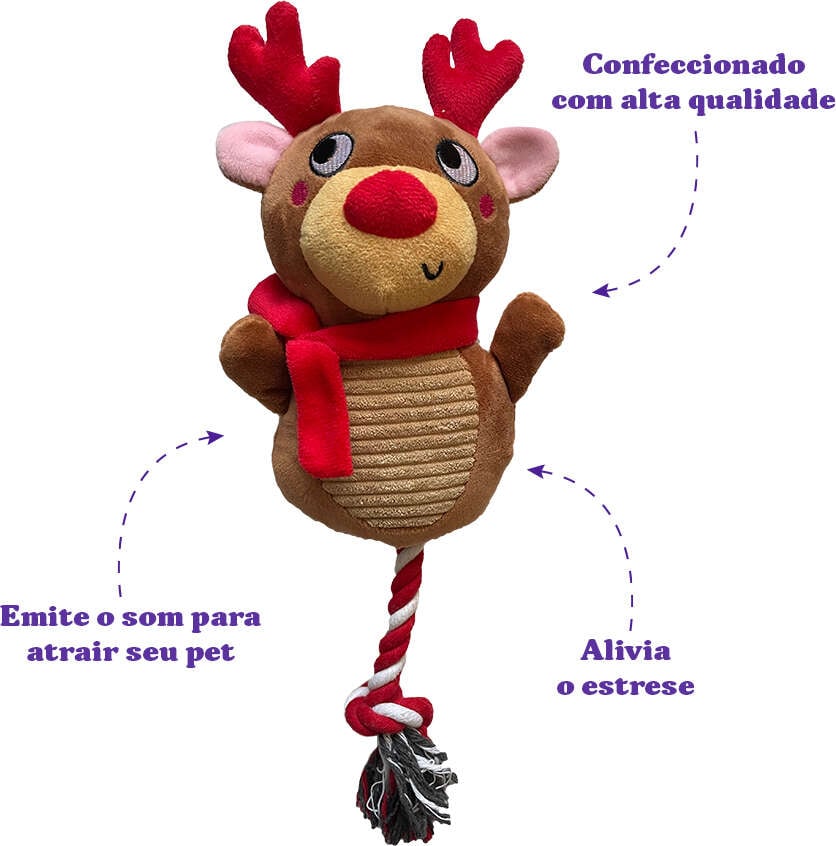 Brinquedo Pelúcia Savana Pet Rena com Corda Marrom para Cães - Tam. Único