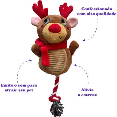 Brinquedo Pelúcia Savana Pet Rena com Corda Marrom para Cães