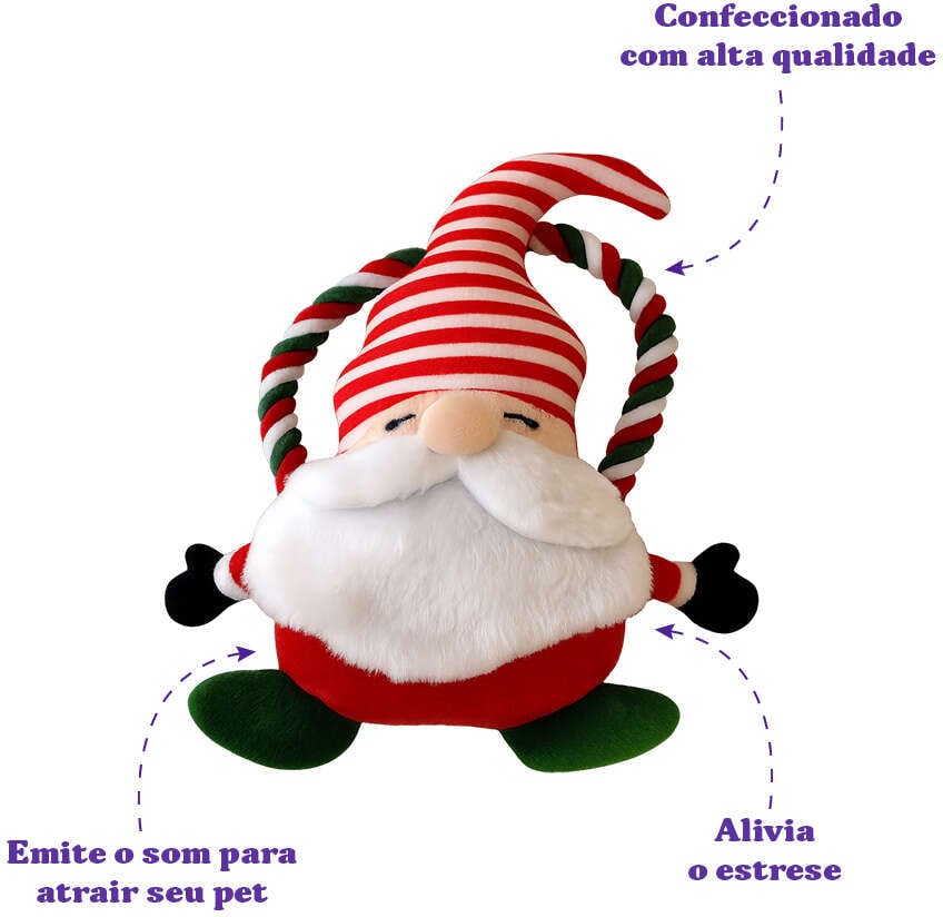 Brinquedo Pelúcia Savana Pet Papai Noel com Corda Branco para Cães - Tam. Único