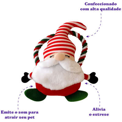 Brinquedo Pelúcia Savana Pet Papai Noel com Corda Branco para Cães